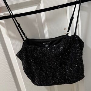Express Black Sequin Camisole Top